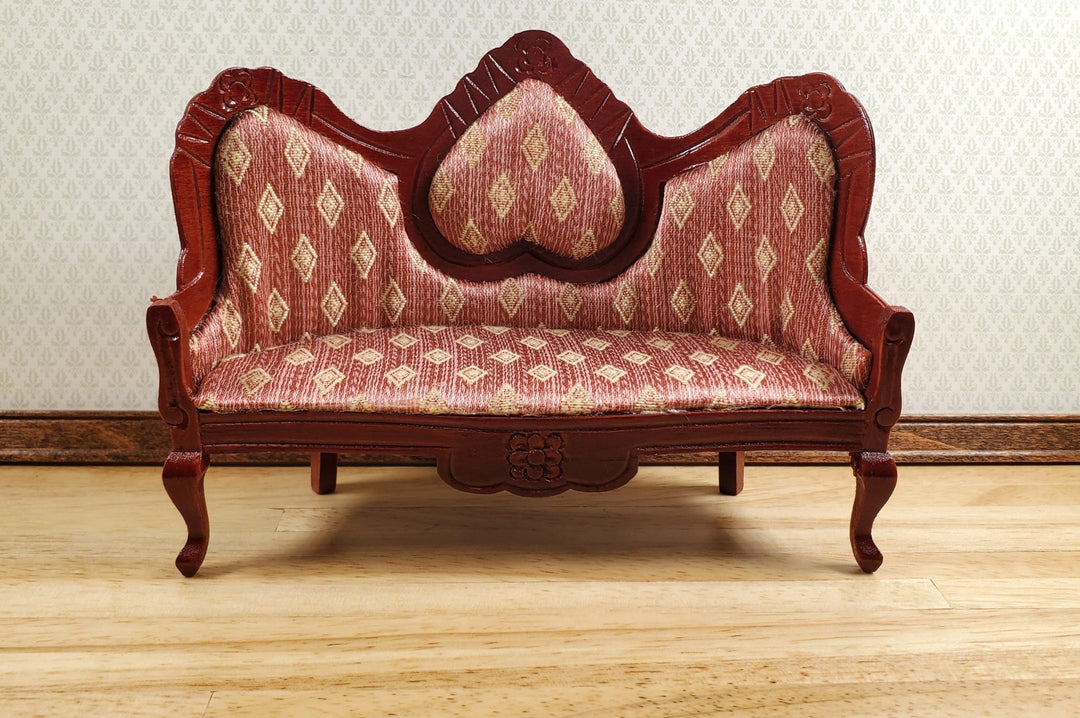 Dollhouse Victorian Heart Sofa Diamonds Dark Pink 1:12 Scale Miniature Furniture - MiniatureCrush