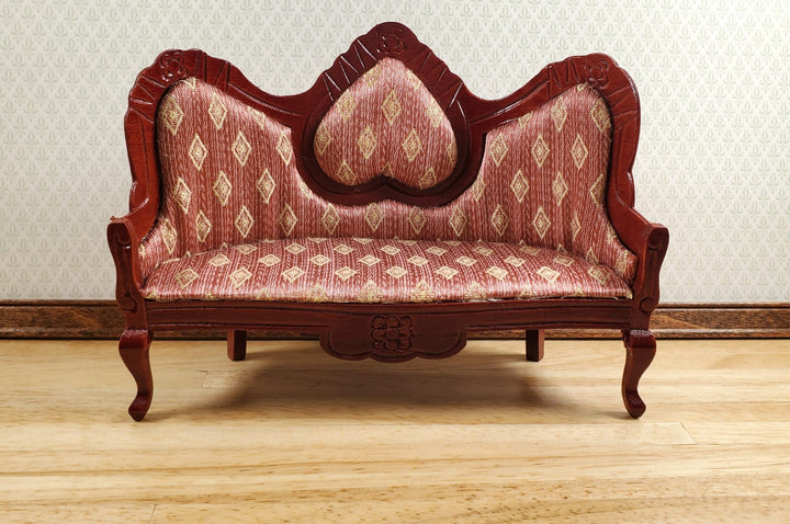 Dollhouse Victorian Heart Sofa Diamonds Dark Pink 1:12 Scale Miniature Furniture - MiniatureCrush