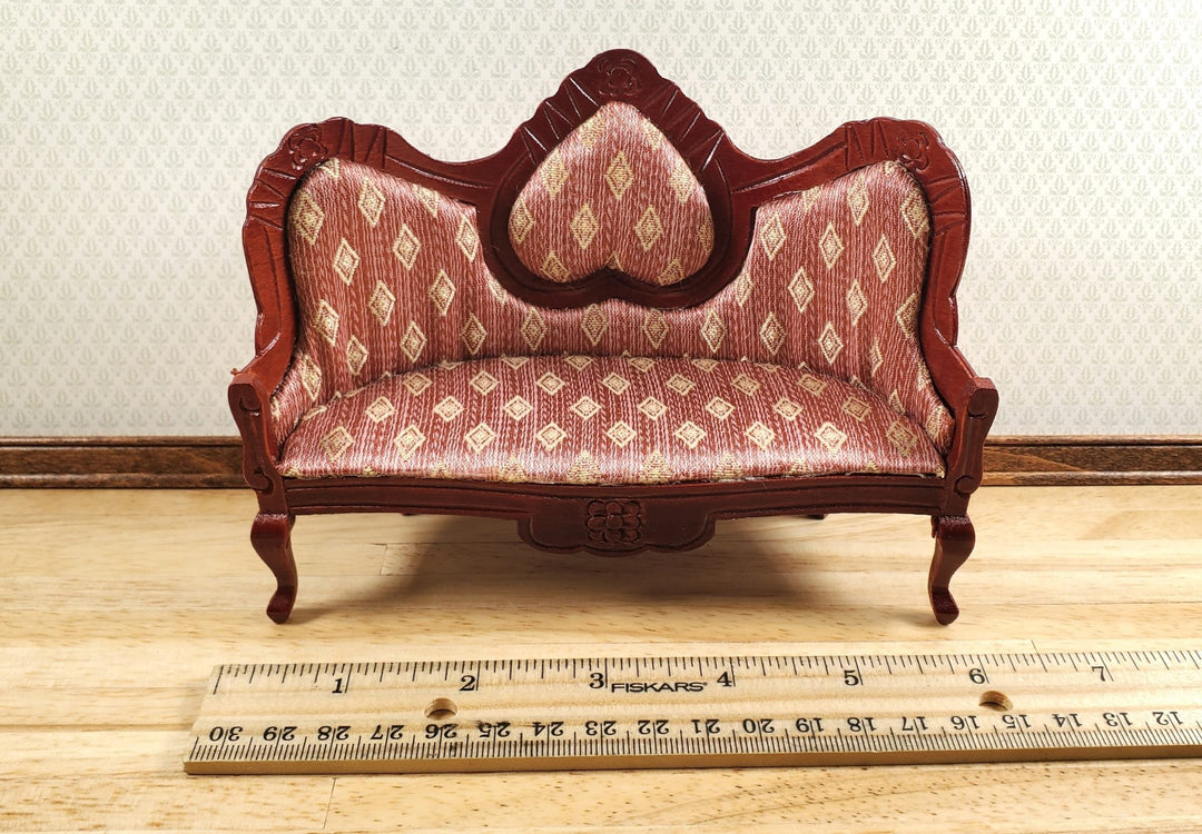 Dollhouse Victorian Heart Sofa Diamonds Dark Pink 1:12 Scale Miniature Furniture - MiniatureCrush