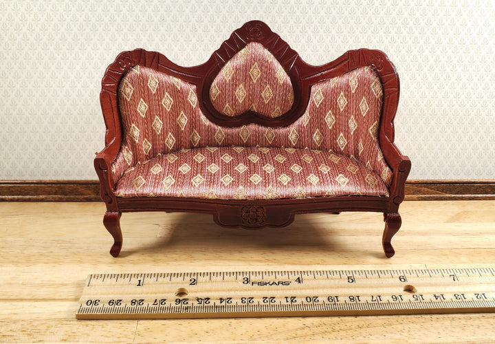 Dollhouse Victorian Heart Sofa Diamonds Dark Pink 1:12 Scale Miniature Furniture - MiniatureCrush