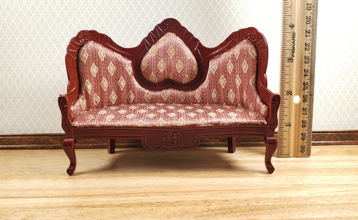 Dollhouse Victorian Heart Sofa Diamonds Dark Pink 1:12 Scale Miniature Furniture - MiniatureCrush