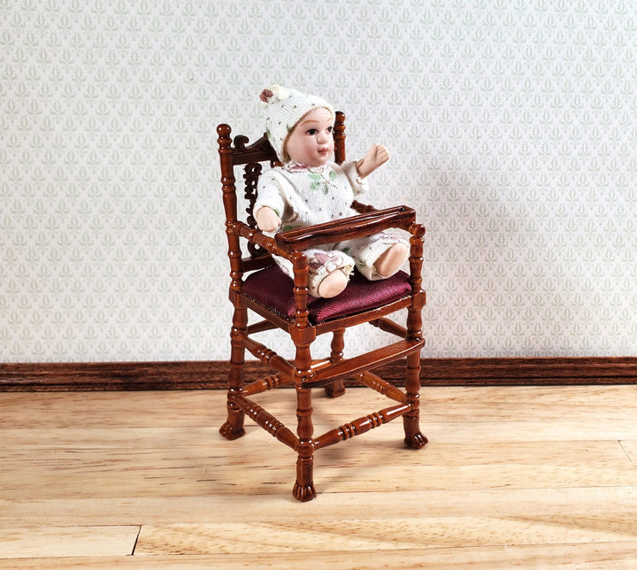 Dollhouse Victorian Highchair 1:12 Scale Miniature Furniture Wood Walnut Finish - Miniature Crush