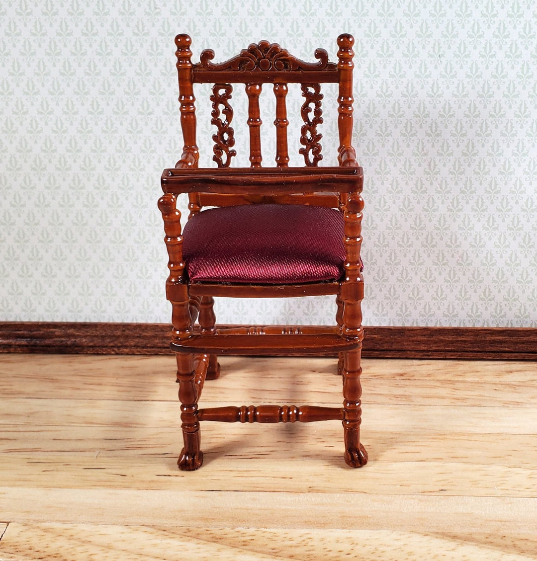 Dollhouse Victorian Highchair 1:12 Scale Miniature Furniture Wood Walnut Finish - Miniature Crush