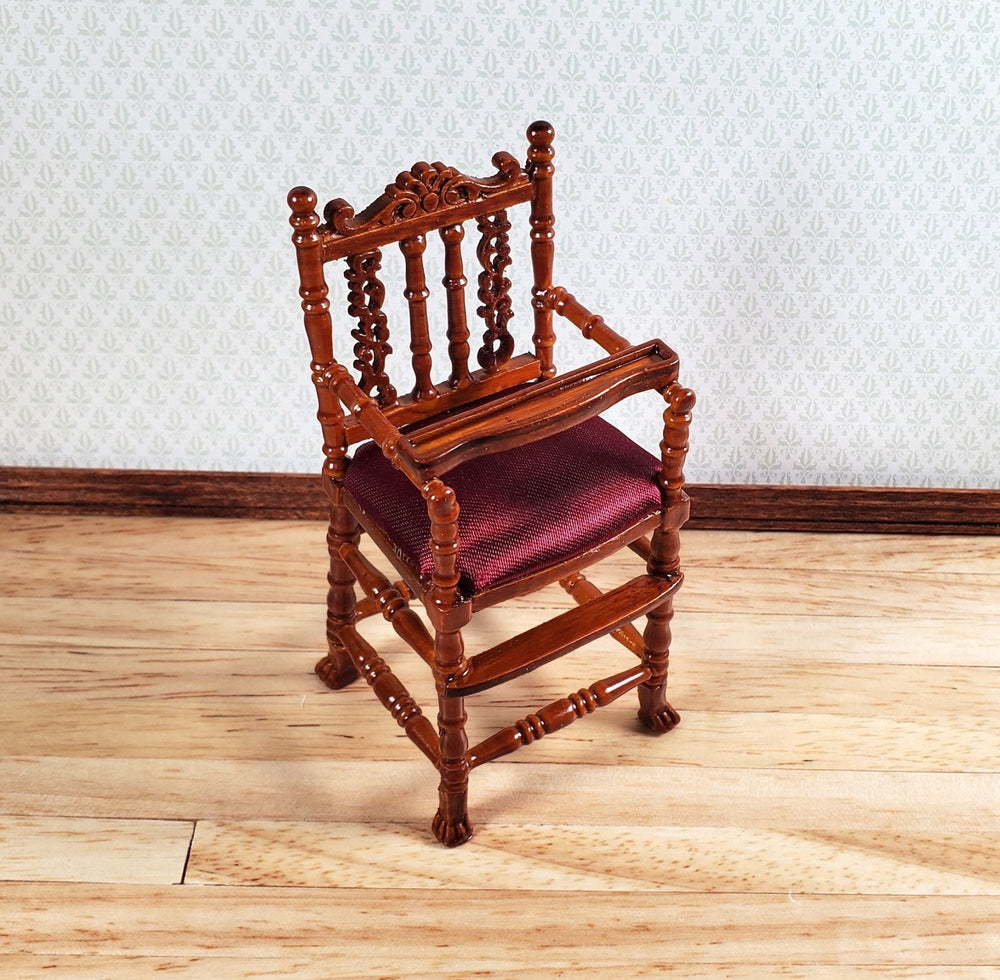 Dollhouse Victorian Highchair 1:12 Scale Miniature Furniture Wood Walnut Finish - Miniature Crush