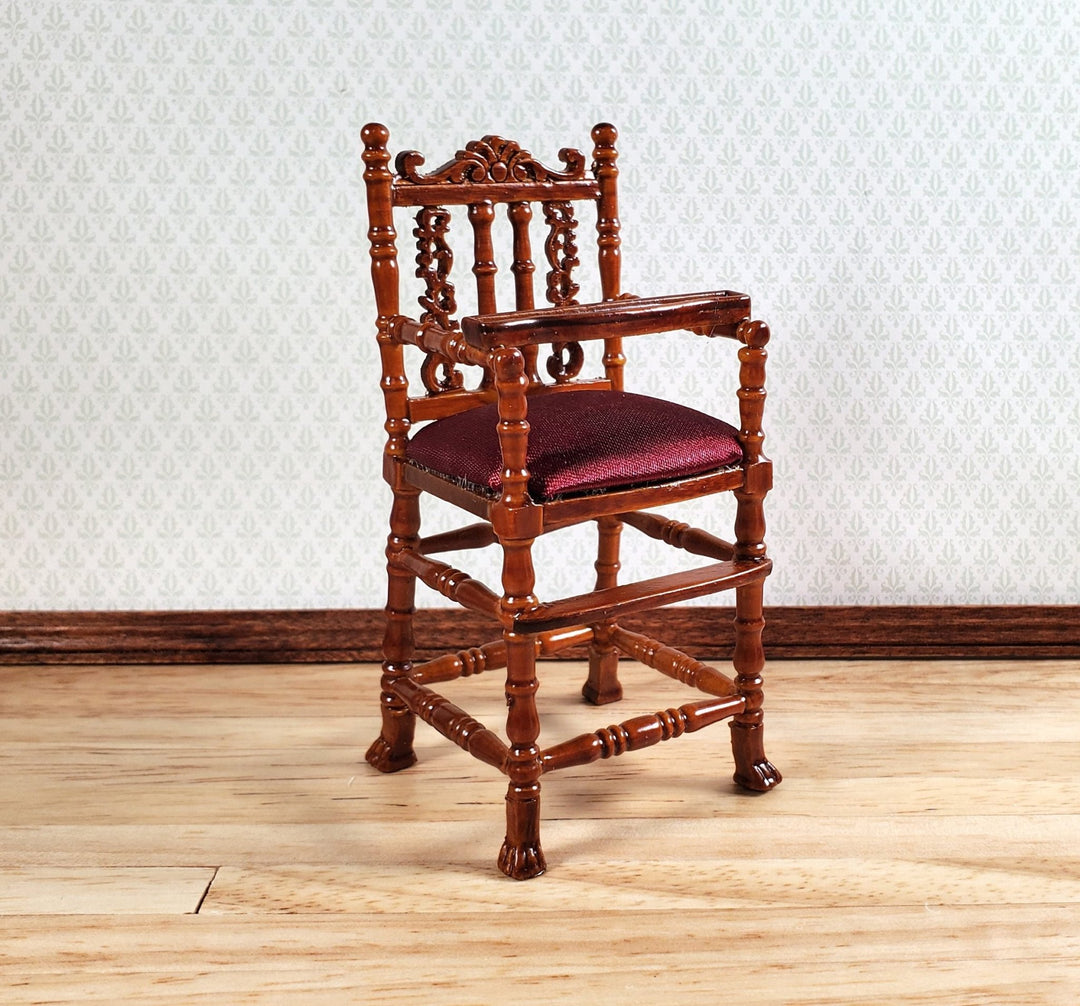 Dollhouse Victorian Highchair 1:12 Scale Miniature Furniture Wood Walnut Finish - Miniature Crush