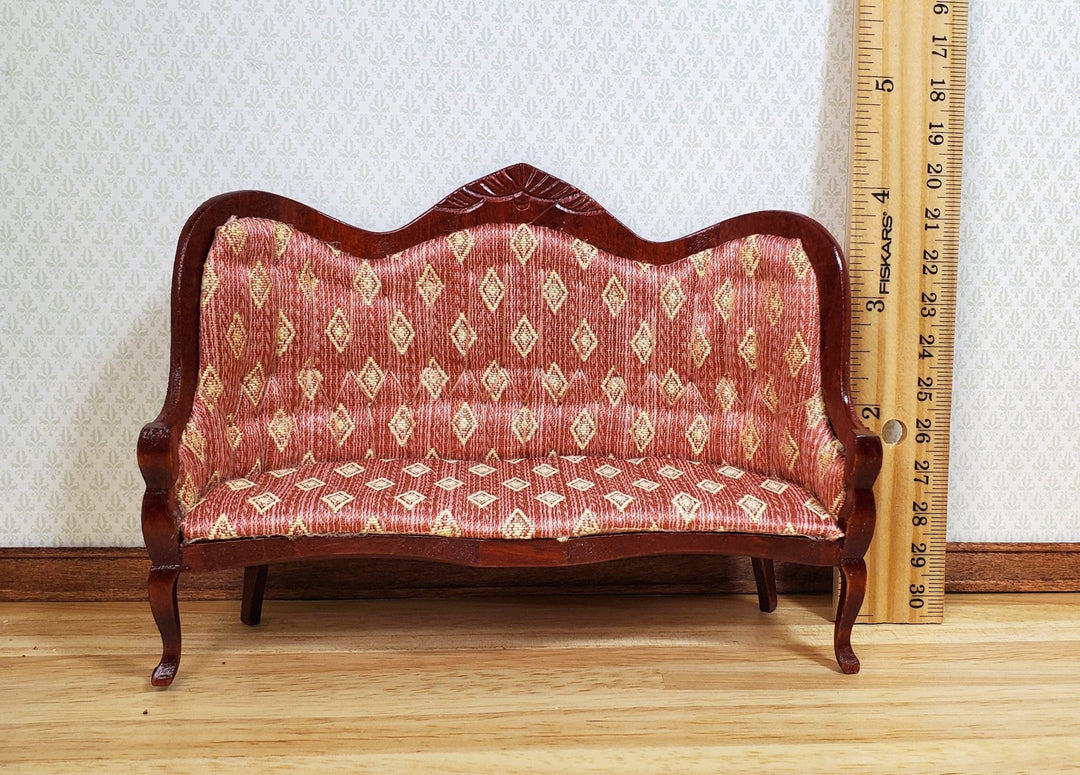 Dollhouse Victorian Sofa Couch Dark Pink 1:12 Scale Miniature Furniture - MiniatureCrush