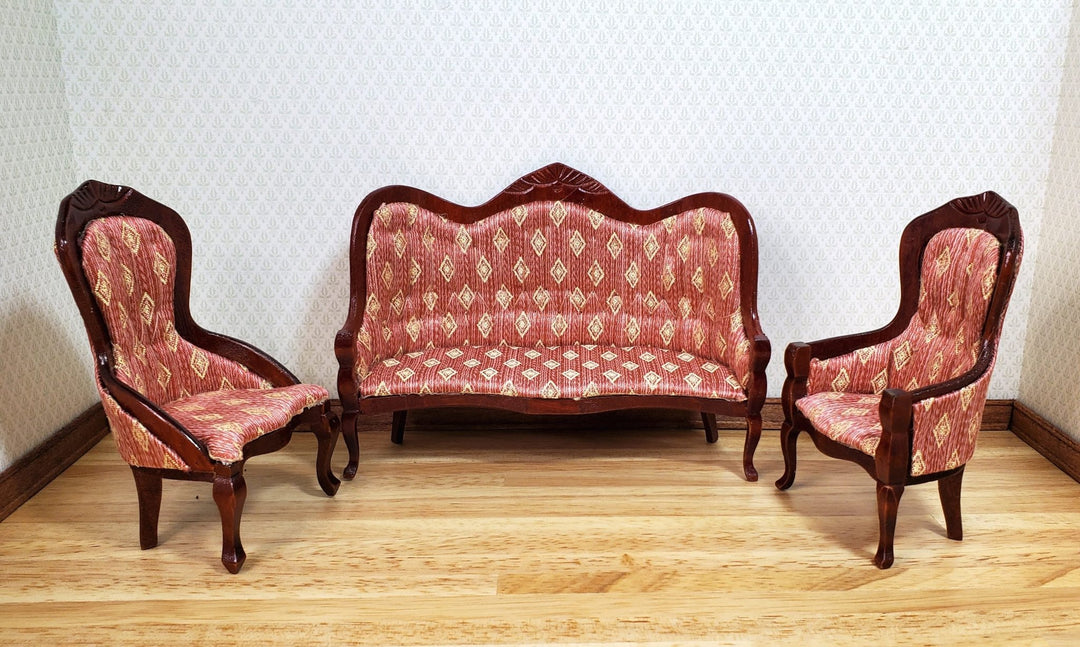 Dollhouse Victorian Sofa Couch Dark Pink 1:12 Scale Miniature Furniture - MiniatureCrush