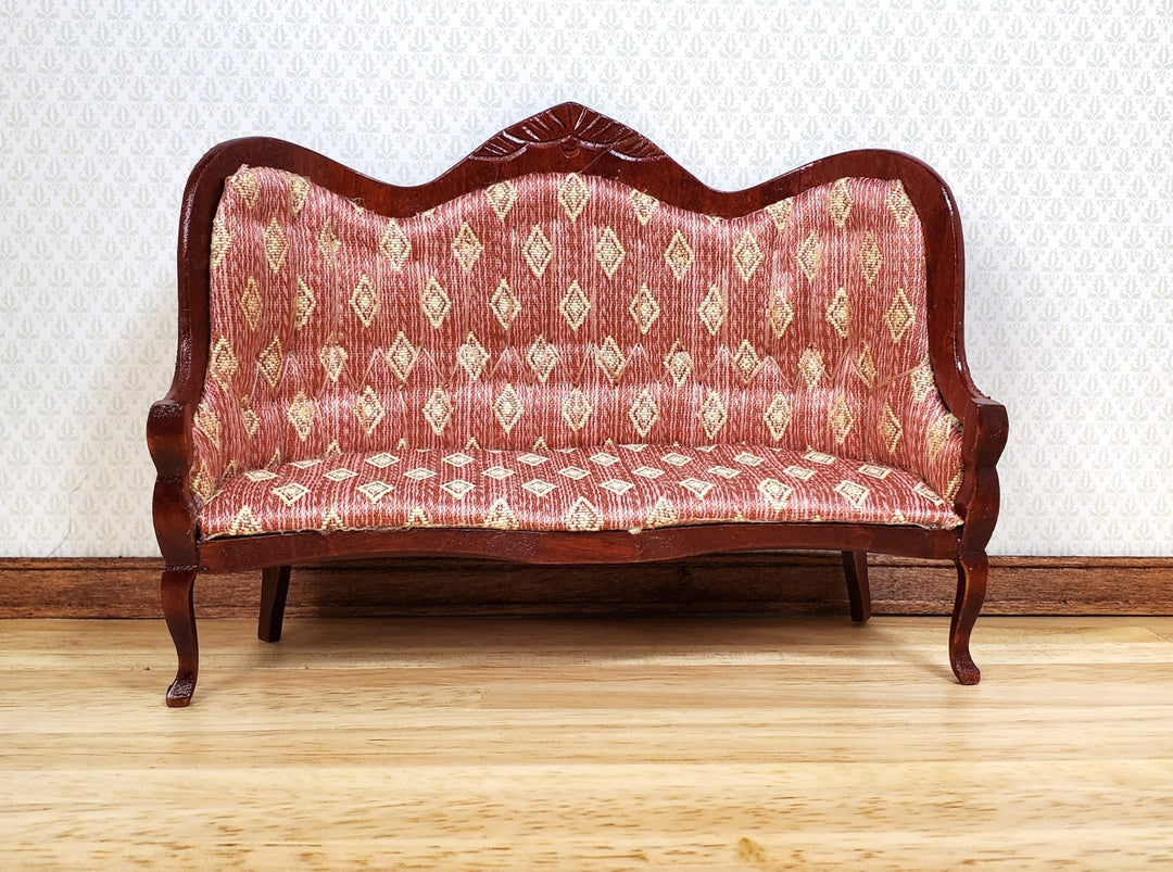 Dollhouse Victorian Sofa Couch Dark Pink 1:12 Scale Miniature Furniture - MiniatureCrush
