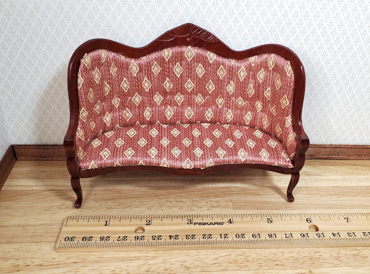 Dollhouse Victorian Sofa Couch Dark Pink 1:12 Scale Miniature Furniture - MiniatureCrush