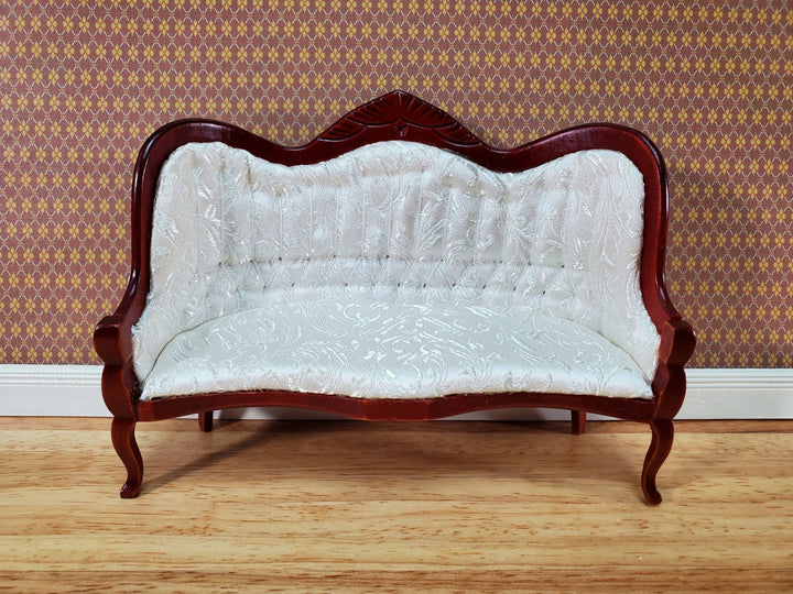 Dollhouse Victorian Sofa Couch White 1:12 Scale Miniature Furniture Mahogany Finish - Miniature Crush