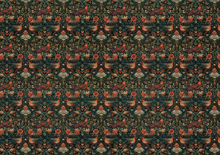 Dollhouse Victorian Wallpaper Dark Green Red Birds 3 Sheets 1:12 Scale Miniature - MiniatureCrush