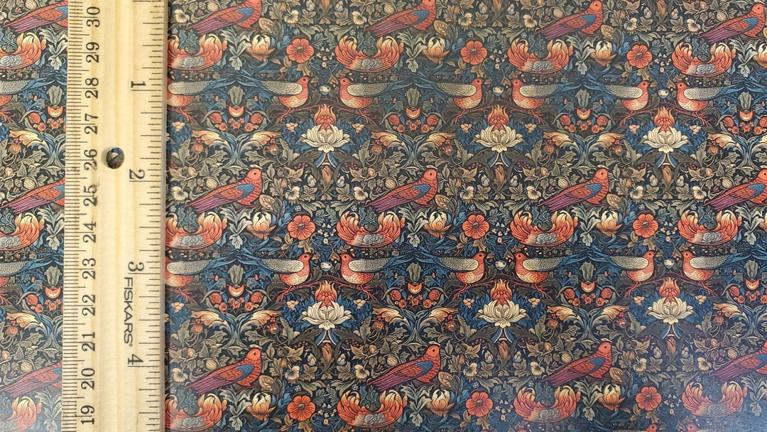 Dollhouse Victorian Wallpaper Dark Green Red Birds 3 Sheets 1:12 Scale Miniature - MiniatureCrush