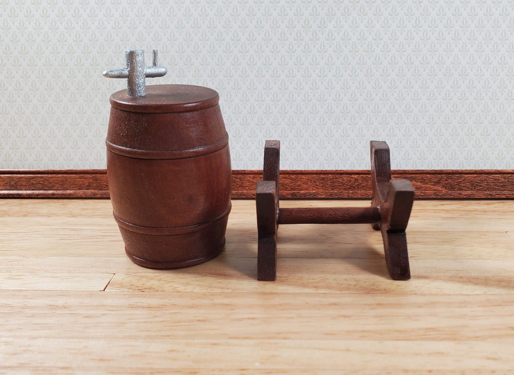 Dollhouse Vintage Keg Barrel with Stand and Tap Shackman 1:12 Scale Tapped Wood - Miniature Crush
