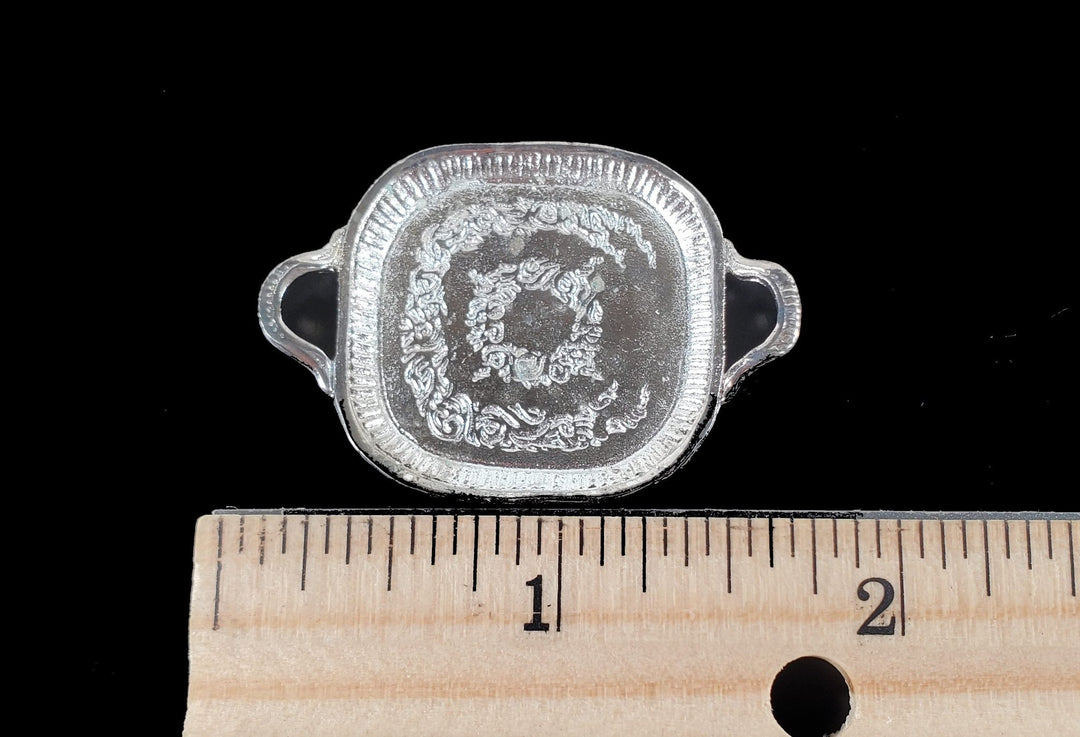 Dollhouse Vintage Silver Tray Platter with Handles 1:12 Scale Miniature - Miniature Crush