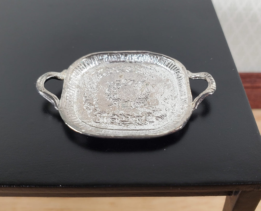 Dollhouse Vintage Silver Tray Platter with Handles 1:12 Scale Miniature - Miniature Crush