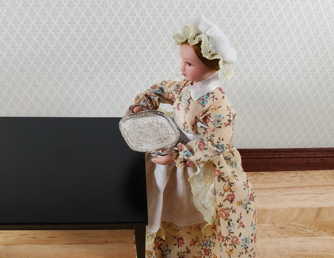 Dollhouse Vintage Silver Tray Platter with Handles 1:12 Scale Miniature - Miniature Crush