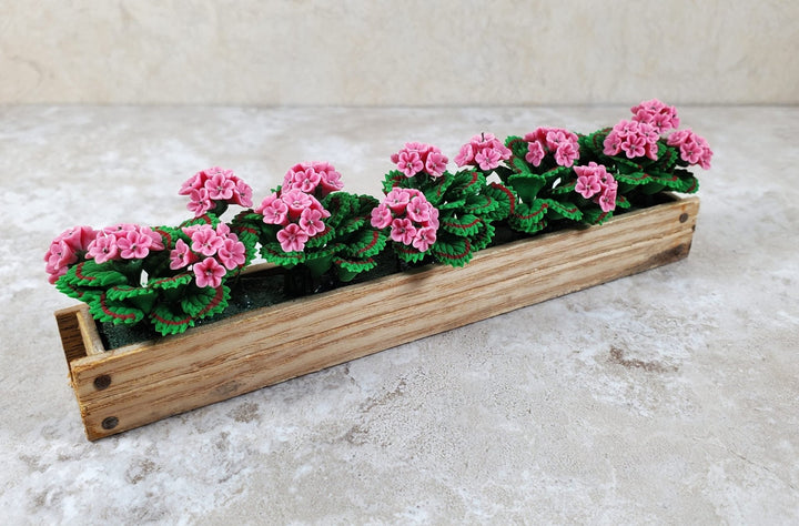 Dollhouse VPink Geraniums in 5.5" Wooden Window Box Planter 1:12 Scale Miniature - MiniatureCrush