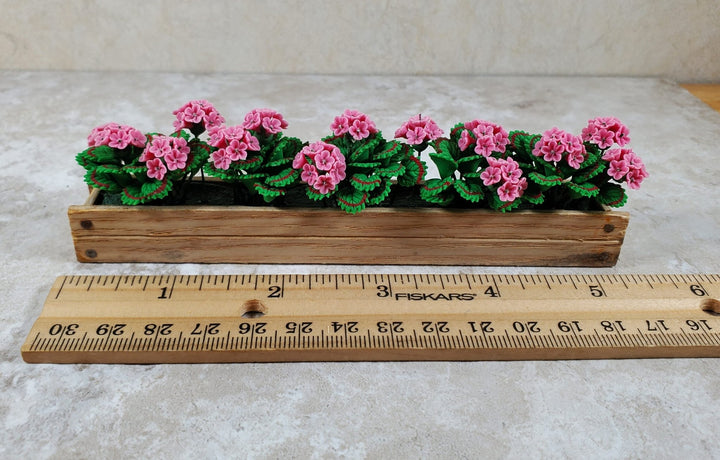 Dollhouse VPink Geraniums in 5.5" Wooden Window Box Planter 1:12 Scale Miniature - MiniatureCrush