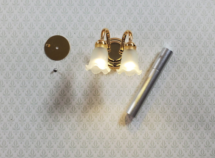 Dollhouse Wall Sconce Frosted Flower Shades Wand Light 1:12 Miniature Battery - MiniatureCrush