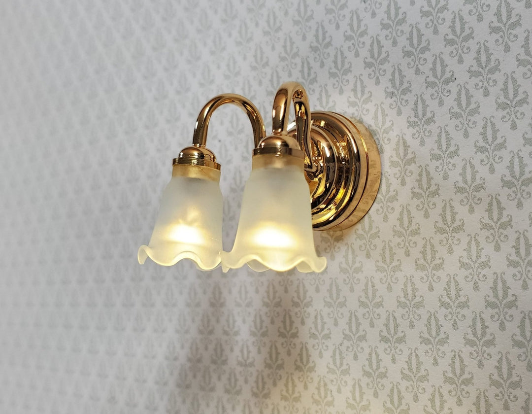Dollhouse Wall Sconce Frosted Flower Shades Wand Light 1:12 Miniature Battery - MiniatureCrush