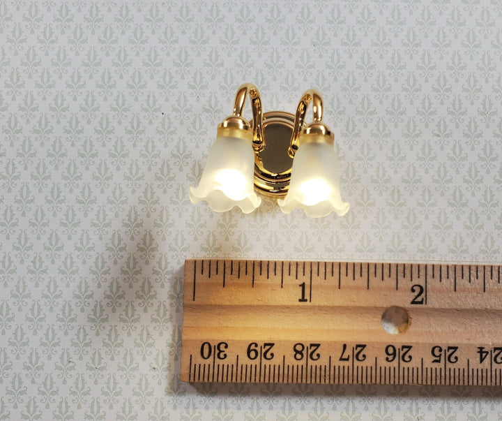 Dollhouse Wall Sconce Frosted Flower Shades Wand Light 1:12 Miniature Battery - MiniatureCrush