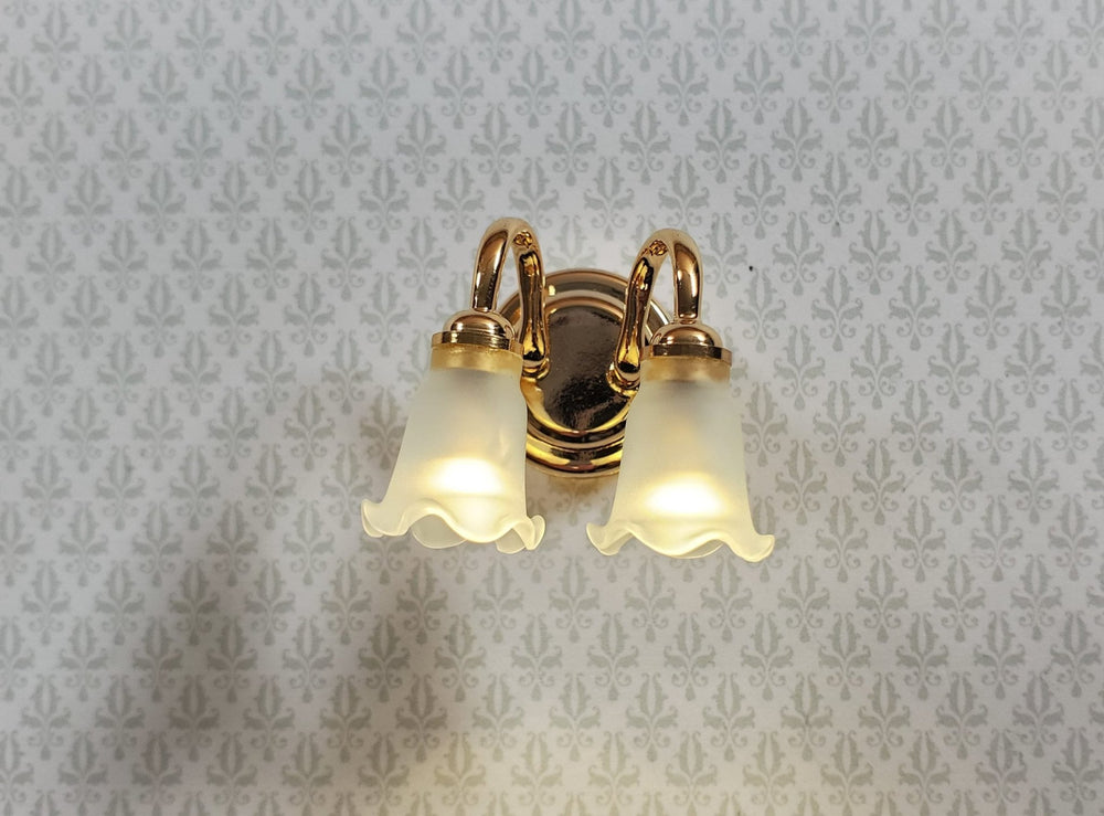 Dollhouse Wall Sconce Frosted Flower Shades Wand Light 1:12 Miniature Battery - MiniatureCrush