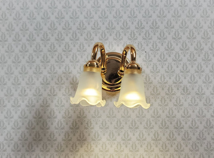 Dollhouse Wall Sconce Frosted Flower Shades Wand Light 1:12 Miniature Battery - MiniatureCrush