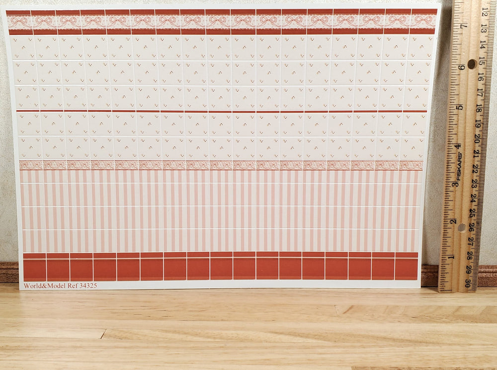 Dollhouse Wall Tiles Embossed Ruse Cream Peach 1:12 Scale Miniature World Model - MiniatureCrush