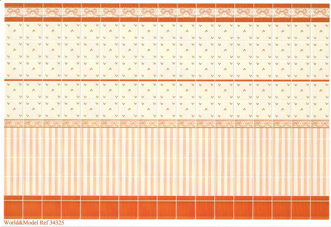 Dollhouse Wall Tiles Embossed Ruse Cream Peach 1:12 Scale Miniature World Model - MiniatureCrush