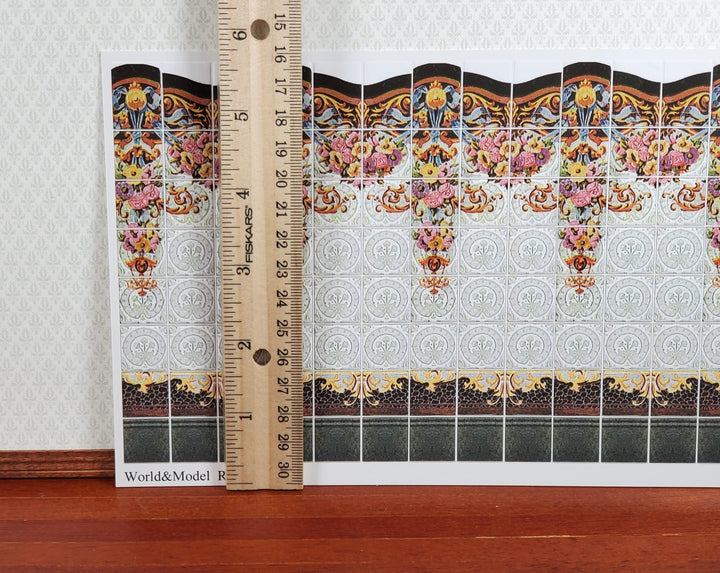 Dollhouse Wall Tiles Floral Embossed Art Nouveau Style 1:12 Scale Miniature - Miniature Crush
