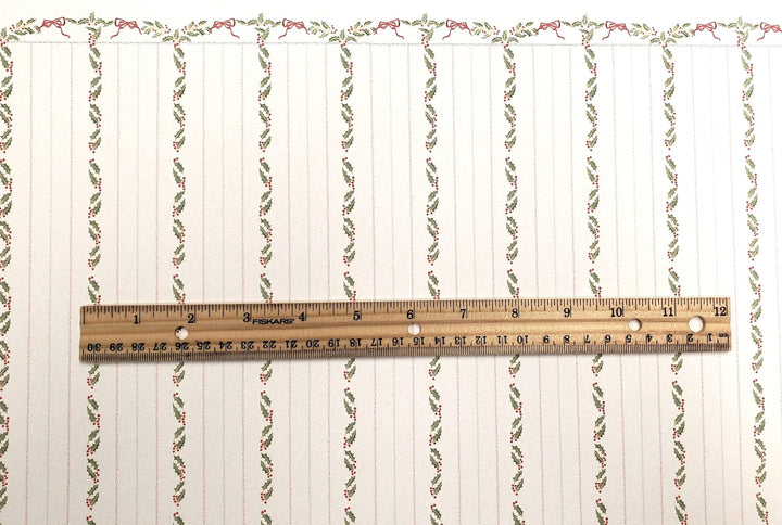 Dollhouse Wallpaper 3 Sheets Christmas Stripes Holly 1:12 Scale Miniature - MiniatureCrush