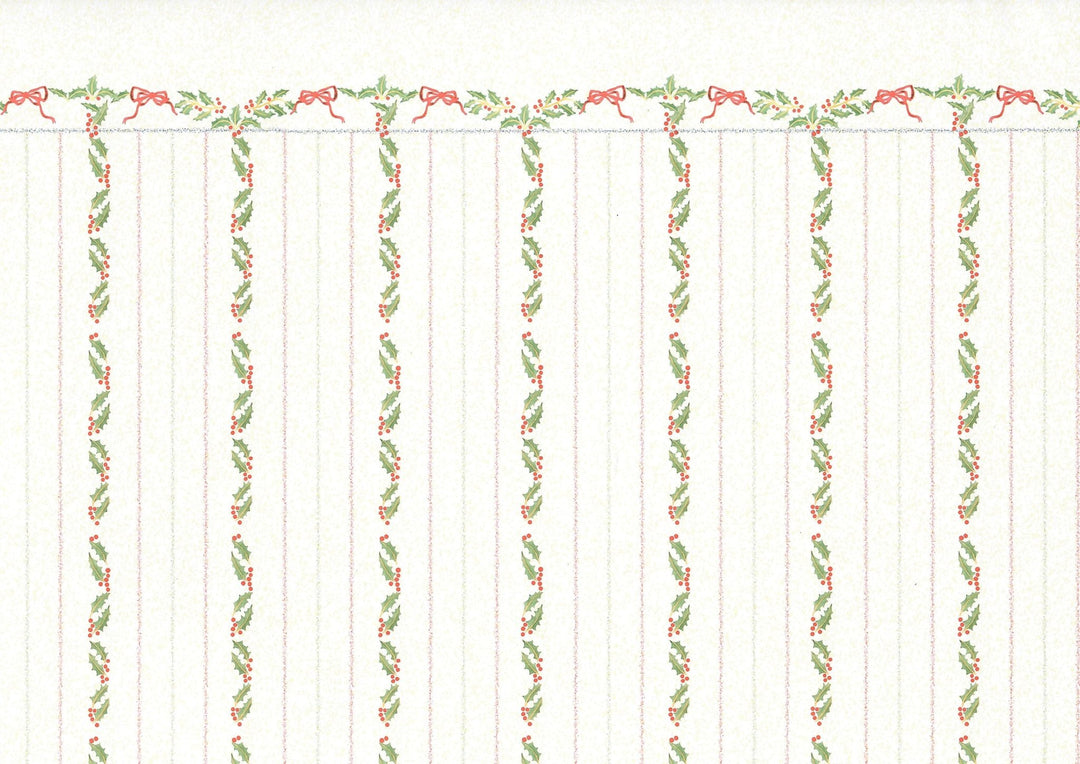 Dollhouse Wallpaper 3 Sheets Christmas Stripes Holly 1:12 Scale Miniature - MiniatureCrush