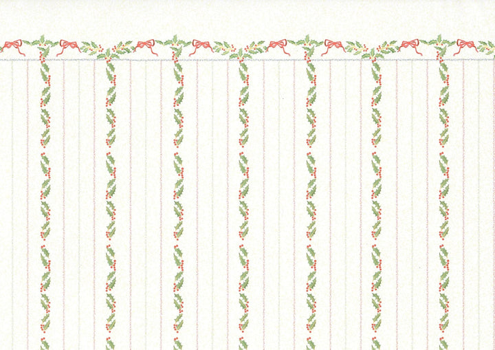 Dollhouse Wallpaper 3 Sheets Christmas Stripes Holly 1:12 Scale Miniature - MiniatureCrush