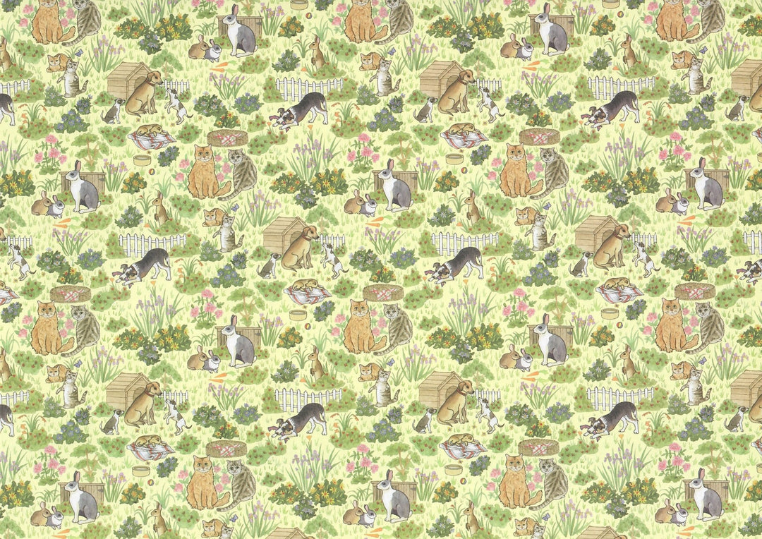 Dollhouse Wallpaper 3 Sheets Family Pets 1:12 Dogs Cats Bunnies Green - MiniatureCrush