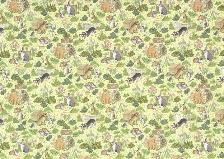 Dollhouse Wallpaper 3 Sheets Family Pets 1:12 Dogs Cats Bunnies Green - MiniatureCrush