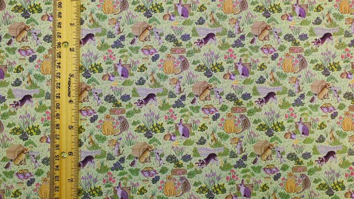 Dollhouse Wallpaper 3 Sheets Family Pets 1:12 Dogs Cats Bunnies Green - MiniatureCrush
