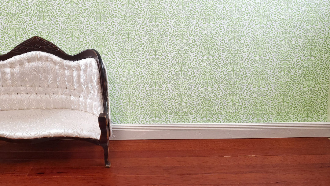 Dollhouse Wallpaper 3 Sheets Green White Leaves Branches "Acorn" 1:12 Scale - MiniatureCrush