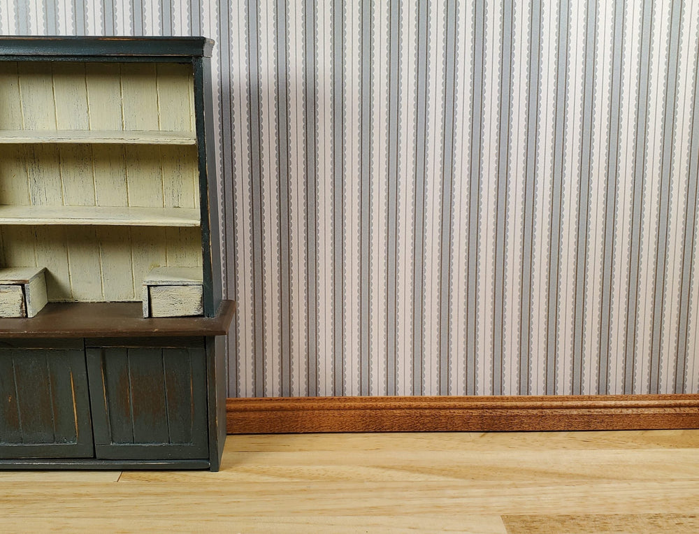 Dollhouse Wallpaper 3 Sheets Hazy Blue Scalloped Stripes 1:12 Miniature - MiniatureCrush