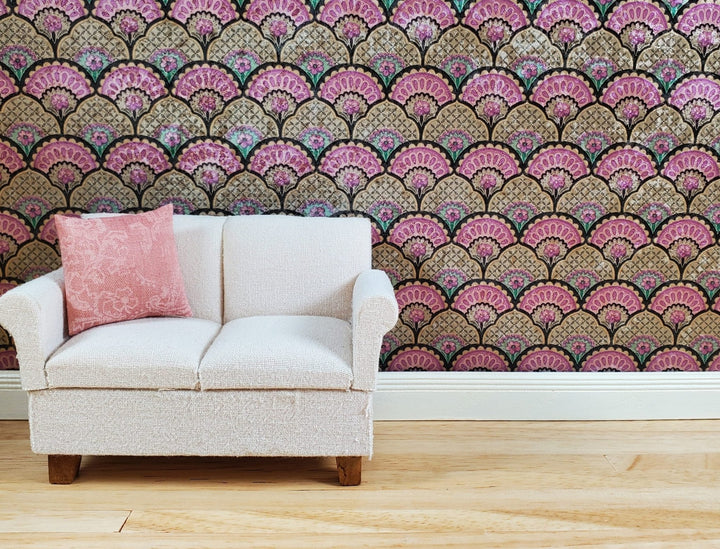 Dollhouse Wallpaper Art Deco Mauve Fan Medallion 3 Sheets 1:12 Scale Miniature - MiniatureCrush