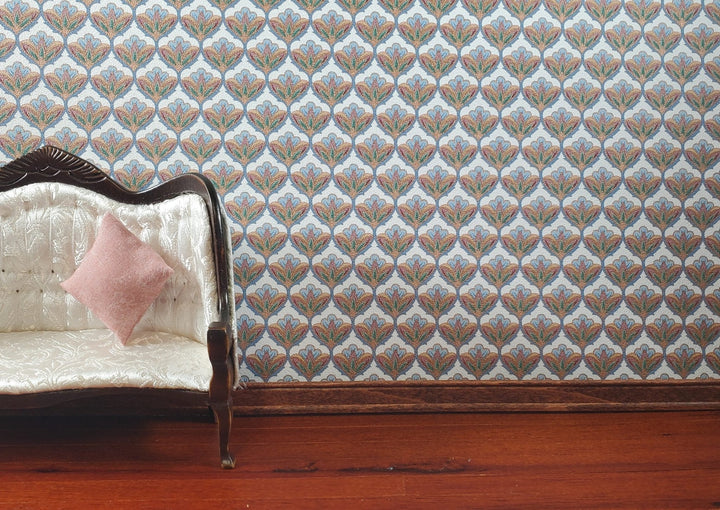 Dollhouse Wallpaper Art Nouveau 3 Sheets White Green Gold 1:12 Scale - MiniatureCrush