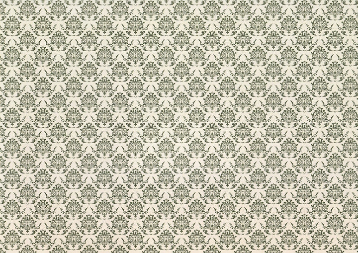 Dollhouse Wallpaper Beige Dark Green Damask 3 Sheets 1:12 Scale Miniature - MiniatureCrush