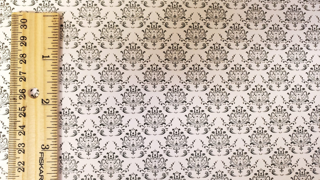 Dollhouse Wallpaper Beige Dark Green Damask 3 Sheets 1:12 Scale Miniature - MiniatureCrush