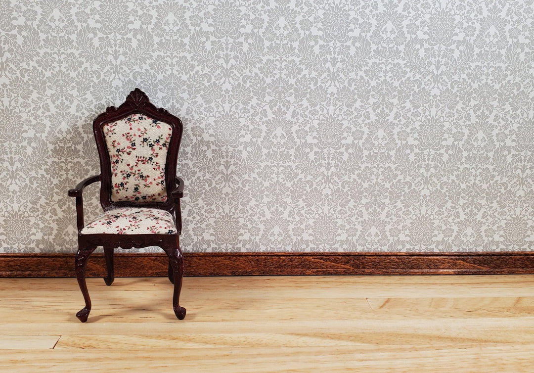 Dollhouse Wallpaper Berkshire Damask Gray Cream Bradbury & Bradbury 1:12 Scale - MiniatureCrush