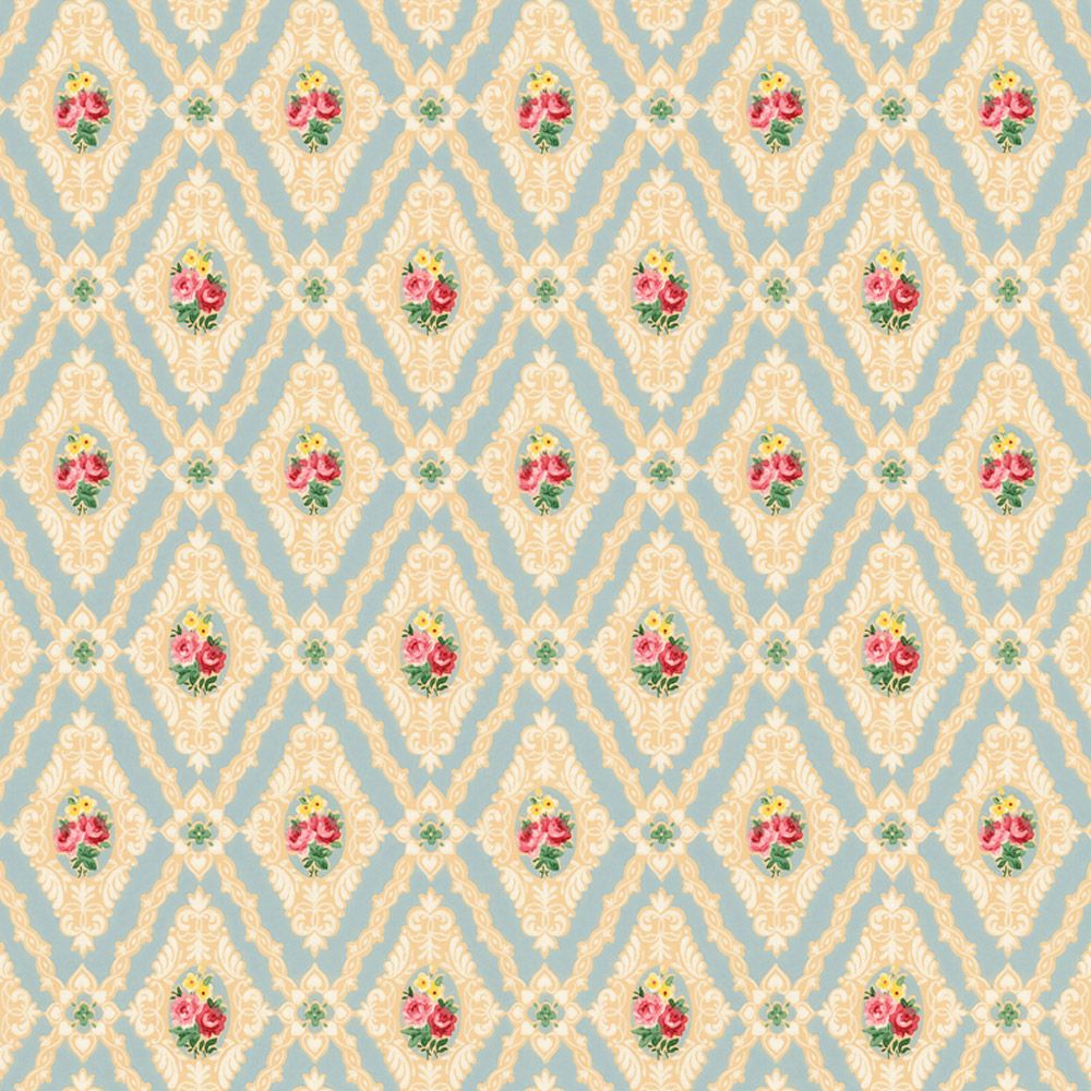 Dollhouse Wallpaper Blue Diamond Floral Victorian Bradbury & Bradbury 1:12 Scale - Miniature Crush