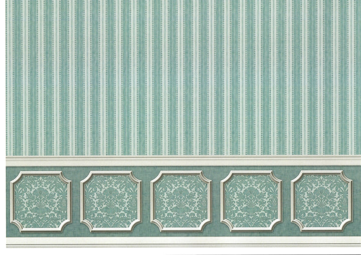 Dollhouse Wallpaper Blue Green Teal Striped Annabelle Wainscot 1:12 Scale Itsy Bitsy 2604 - Miniature Crush