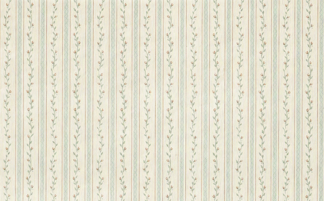 Dollhouse Wallpaper Blue Stripe Floral Vine 3 Sheets 1:12 Scale - MiniatureCrush