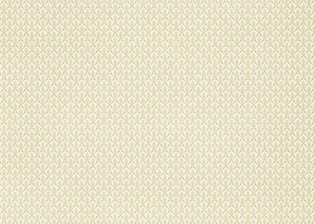 Dollhouse Wallpaper Brodnax Cream Green Pink "Cecelia" 1:12 Scale Miniature - Miniature Crush