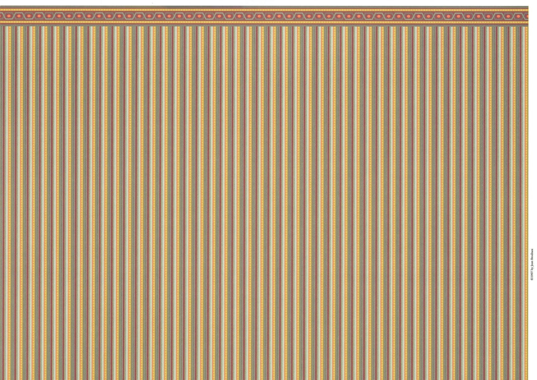 Dollhouse Wallpaper Brodnax Stripes Maroon Blue Gold "Patina" 1:12 Scale Miniature - Miniature Crush