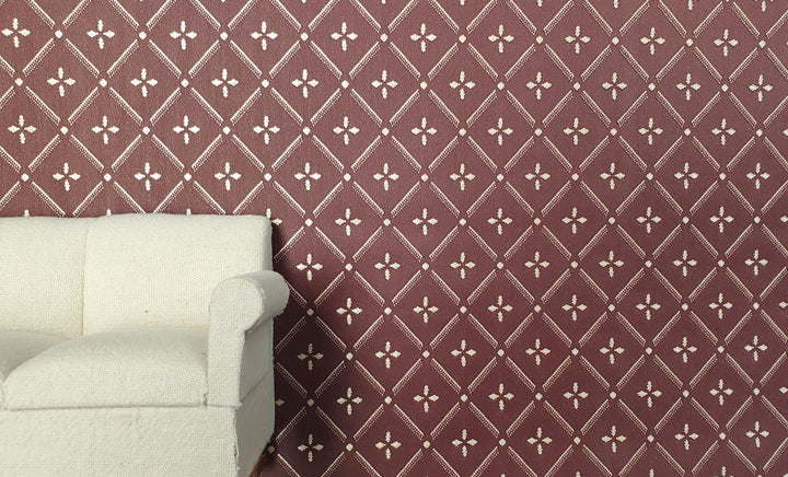 Dollhouse Wallpaper Burgundy Trellis 3 Sheets 1:12 Scale Miniature Heavy Paper - MiniatureCrush