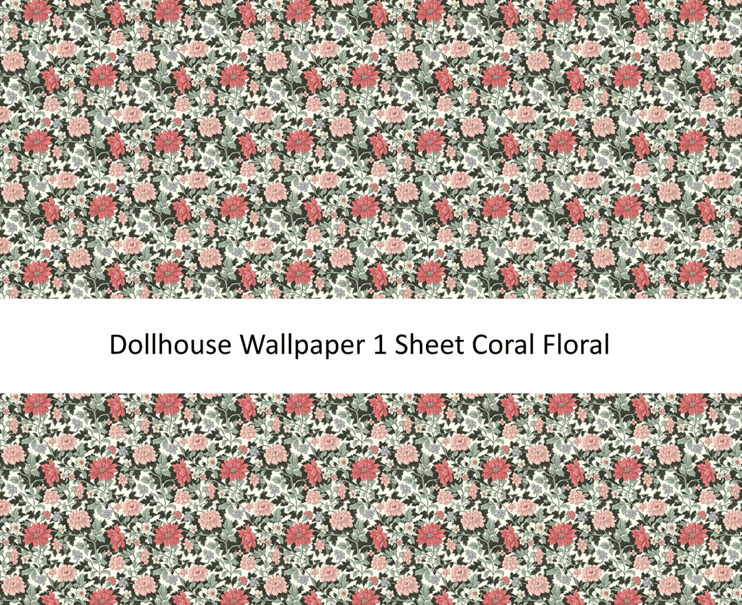 Dollhouse Wallpaper Coral Floral 1:12 Scale by MiniatureCrush - MiniatureCrush
